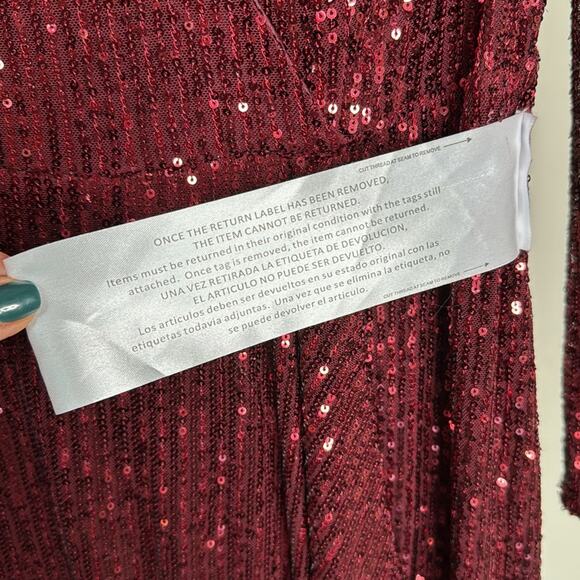 NWT IEENA for MAC DUGGAL Wine Long Sleeve Sequin Faux Wrap Gown Women’s - Picture 5 of 10